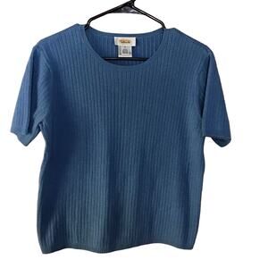 Vintage Talbots Y2K Women's !00% Cotton Blue Ribbed Pullover Sweater small